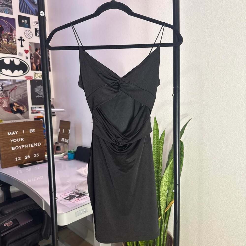 Windsor Black Ruched Cutout Mini Dress
